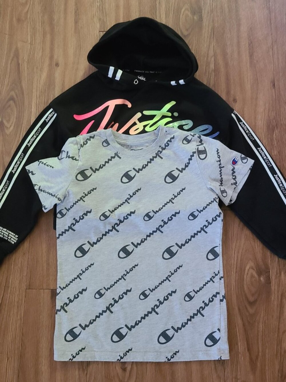 Justice Crop Hooded Jacket + Champion Short Sleeves Tee Girls Size M